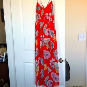 Coral Floral floor length dress